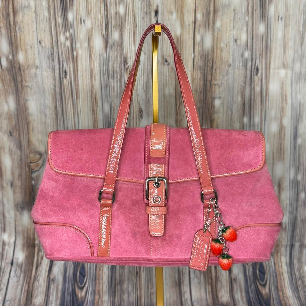 Y2K Vintage Coach LE pink Suede Buckled Flap Satchel